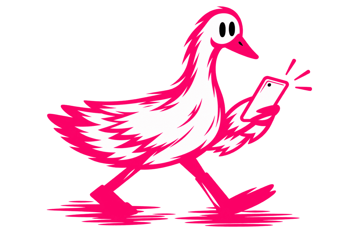 Scrolling Goose walking while using a phone